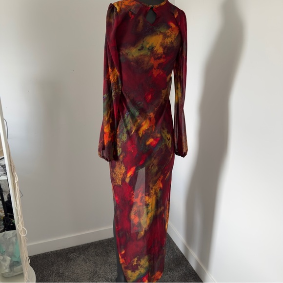 See You Monday LA Sheer Long Sleeve Hi-Low Mesh Top | Fire Print | Size S - Picture 4 of 6